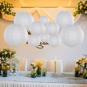 Andere evenementenfeestjes 30 stcs White Paper Lantern Balls 4 ''-12 '' Hangende ronde handgemaakte lantaarns bruiloft Verjaardagsfeestje Huisdecoratie opvouwbaar 230812