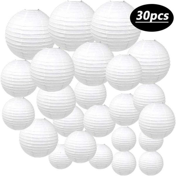 Autres fournitures de fête d'événement 30pcs boule de lanterne en papier blanc suspendu lanternes rondes à la main pour mariage fête d'anniversaire décorations de vacances plusieurs couleurs 230725