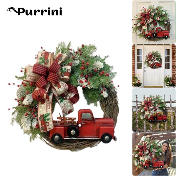 Autre événement Fourniture de fête 35 cm Red Car Wreath Automne Halloween Decoration Bow Porte Pendre des Fêtes Holiday Circle Circle Fabric Garlands 230817