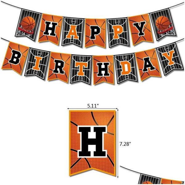 Autres fournitures de fête d'événement 39pc thème de basket-ball Diy Decoration Sports Boys Birthday Pl Flag Cake Insert Card Balloon Set Drop Deli DH21J