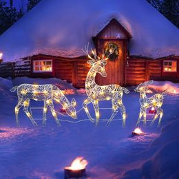 Autres fournitures de fête d'événement 3pc cerf éclairé famille de rennes décor de Noël de cerf éclairé avec des lumières LED illuminent les dollars biche et faon cour intérieure ou extérieure 231027