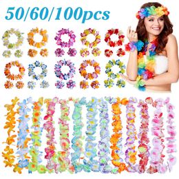 Feestartikelen voor andere evenementen 40-100 stks Hawaiian Party Kunstbloemen leis Guirlande Ketting Hoofdband Slingers Strand Tropische feestartikelen Bruiloftsdecoratie 230804