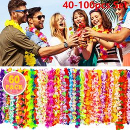 Autres fournitures de fête d'événement 40 100pcs couronne hawaïenne Leis guirlande collier artificiel Hawaii fleur mariage tropical 230701