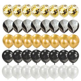 Overige Evenementen Feestartikelen 40st 10inch Zwart Goud Ballon Bruiloft Verjaardag Decoratie Ballonnen Latex Confetti Marmer Babyshower Moederdag 230608