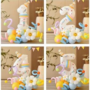 Autres fournitures de fête d'événement 42pcs Daisy Flower Balloon Set 32 ​​pouces 19 Tour numérique blanche pour les enfants Décoration de joyeux anniversaire DIY Crafts Supply 230812