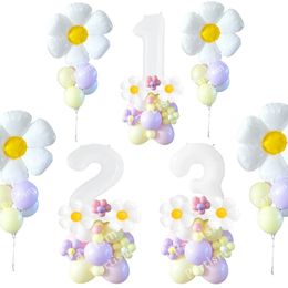 Autres fournitures de fête d'événement 44pcs Daisy Flower Balloon Set 32inch 1-9 Tour de ballon numérique blanche pour enfants Joyeux anniversaire Décoration DIY Crafts Supply 231005