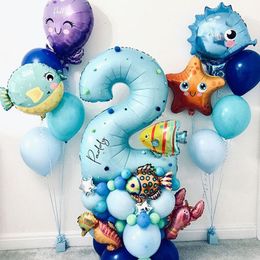 Andere evenementen Feestartikelen 44 stuks Under Sea Ocean World Dierenballon Blauw Aantal Folie Ballon Zeemeermin Thema Kinderen 1e Verjaardag Feestdecoratie Babyshower 230923