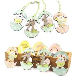 Andere evenementenfeestjes 4pcs Easter Rabbit Bunny Bird houten hangersdecoratie hangend vaartuig voor diy home kids cadeau decor 230330