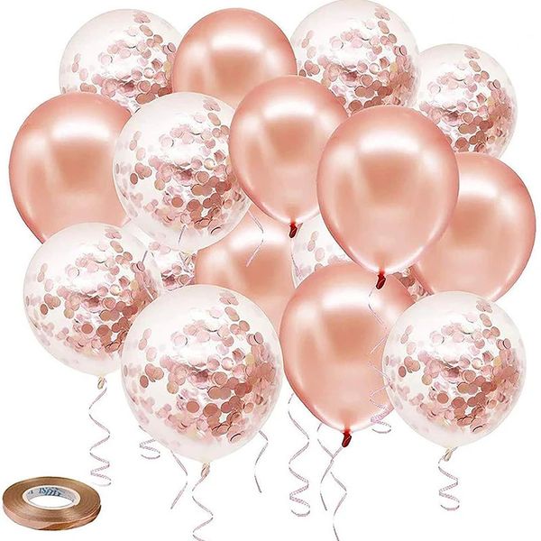 Otros suministros para fiestas de eventos 50 paquetes de globos de látex de confeti de oro rosa con cinta de oro rosa para cumpleaños, bodas, despedidas de soltera, decoraciones para fiestas de graduación 231215