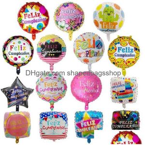 Otros suministros para fiestas de eventos 50 unids 18 pulgadas Globos de lámina española Feliz Cumpleanos Mylar Globo de helio Feliz cumpleaños Decoración de fiesta Dhmbu