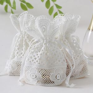 Autres fournitures de fête d'événement 50pcs trou rond sac de dentelle sac de rangement de bijoux sac de stockage de fil de lait sacs de cordon de poche emballage fête de mariage sacs-cadeaux 230926