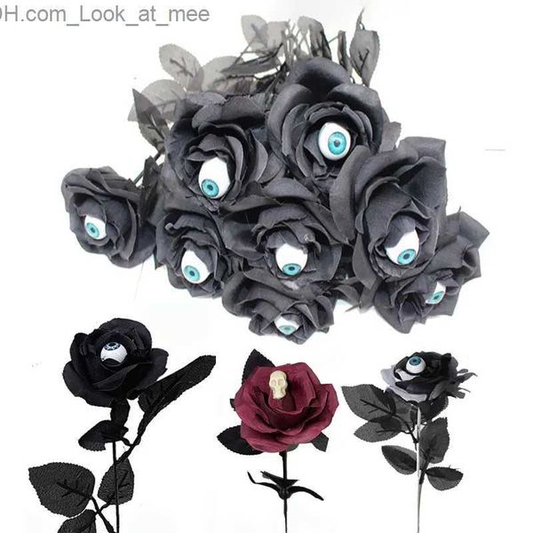 Autres fournitures de fête d'événement 5PC Noir Artificielle Rose Fleurs avec des yeux Crâne Halloween Accessoires décoratifs Faux Fleur Party Home Table Vase Décor Accessoires Q231010