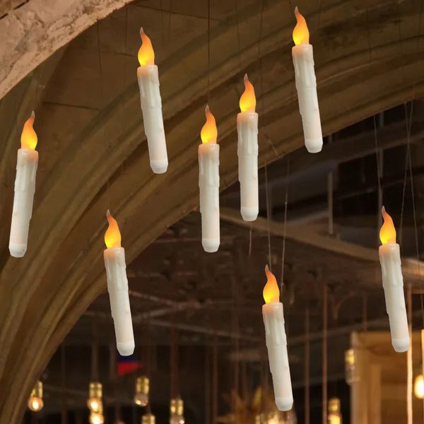 Autres fournitures de fête d'événement 6/12/30 pièces ensemble bougies LED flottantes lumière avec corde télécommande fête d'anniversaire Halloween décoration de mariage bougie LED 230731