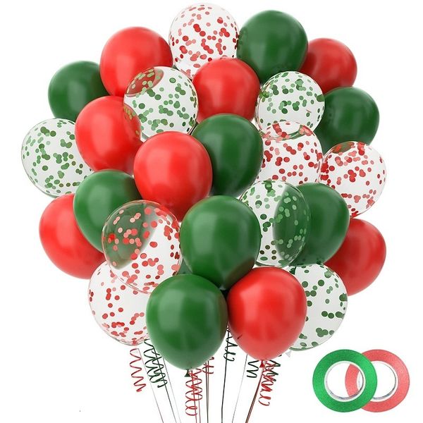 Autres fournitures de fête d'événement 60 pièces 12 pouces ballons de confettis de Noël rouge vert avec des rubans décorations d'anniversaire de l'année de Noël 230818