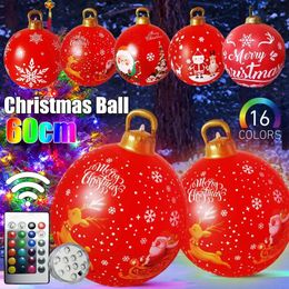 Autres événements Fournitures de fête 60cm Boule de Noël gonflable Boules lumineuses Décoration extérieure LED Ballon Ornement Année Eve Décor 231027