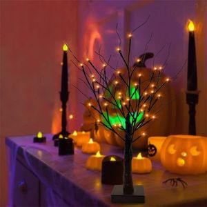 60CM LED Halloween bouleaux arbre avec minuterie orange lumières alimenté par batterie arbre de table pour Halloween décoration intérieure 220829