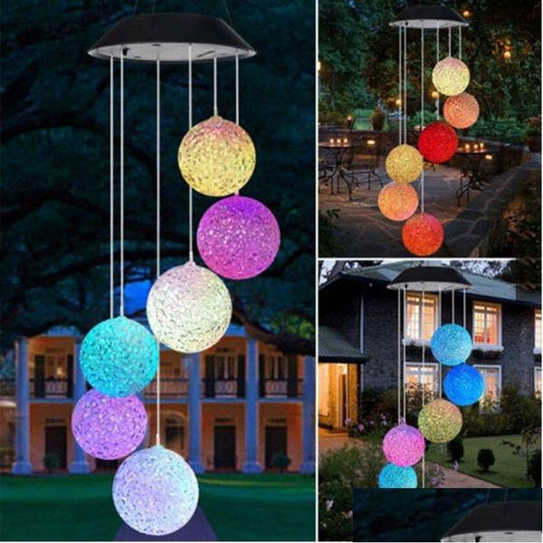 Autres fournitures de fête d'événement 6Leds Ball suspendu Mticolor Solar Wind Chimes Décoratif LED Lumière pour fenêtre Jardin Mariage Drop Deliv Dh9mu