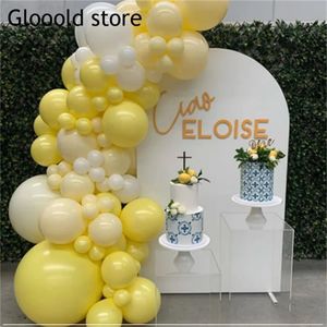 Andere evenementen Feestartikelen 76pcs Pastel Macaron Geel Wit Ballon Slinger Boog Bruiloft Babyborrel Verjaardagsfeestje Achtergrond Tape Muur Wereldwijde decoraties 231017