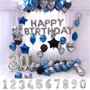 Autres fournitures de fête d'événement 76pcs Silver Blue Metal Latex Ballons 1er 2 3 5 10 28 20 40 45 55 65 ans Garçon Homme Enfants Joyeux Anniversaire Décorations 230404