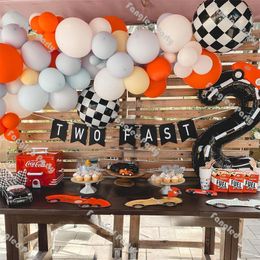 Otros suministros para fiestas de eventos 79 piezas Juego de guirnaldas de globos de autos de carrera Mate Naranja Azul Alfabeto a cuadros Banderas colgantes Dos Decoración de cumpleaños rápida 230131