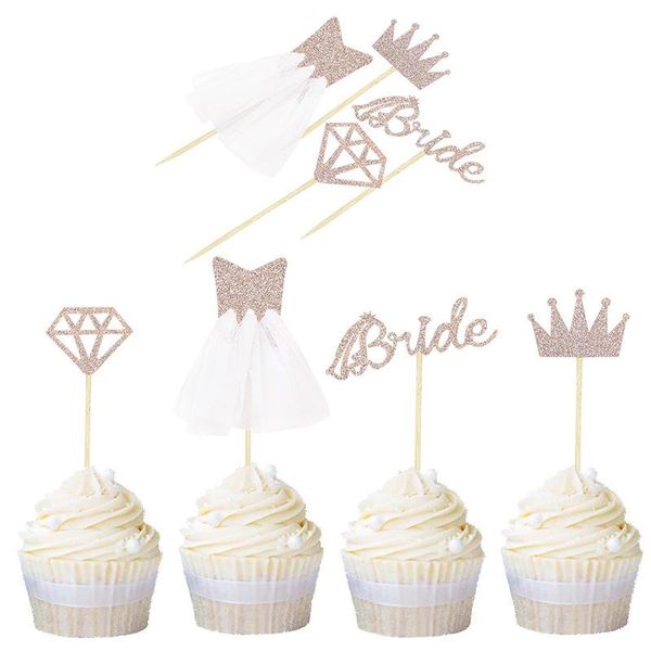 Otros suministros para fiestas de eventos 8/16 unids Rose Gold Glitter Bride To Be Diamond Vestido de novia Cupcake Toppers Ducha nupcial Bachelorette DIY Deco