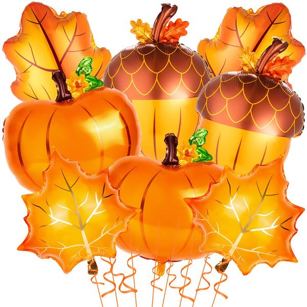 Autres fournitures de fête d'événement 8 pcs ballon d'automne heureux citrouille grandes feuilles d'érable ballons de gland mylar feuille Thanksgiving décorations de festival à la maison 230923