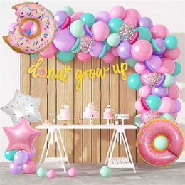 기타 이벤트 파티 용품 80pcs 도넛 캔디 풍선 화환 아치 키트 핑크 퍼플 아쿠아 블루 풍선 베이비 샤워 소녀의 생일 웨딩 파티 장식