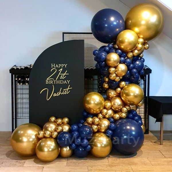 Otros suministros para fiestas y eventos 89 piezas Kit de guirnalda de arco de globo azul marino Globos de oro cromado para Baby Shower Decoración de cumpleaños de boda 230818