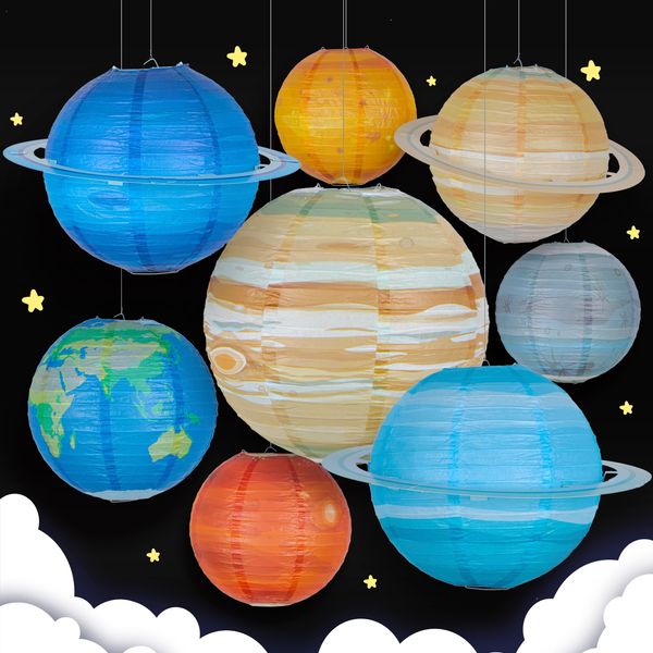 Autres Fournitures De Fête D'événement 8pcs 12 '' Système Solaire Huit Planètes Anniversaire Boule De Papier Lampion Lanternes De Galaxie Suspendues Lanternes À Thème De L'Espace Décor De Fête D'enfants 230804