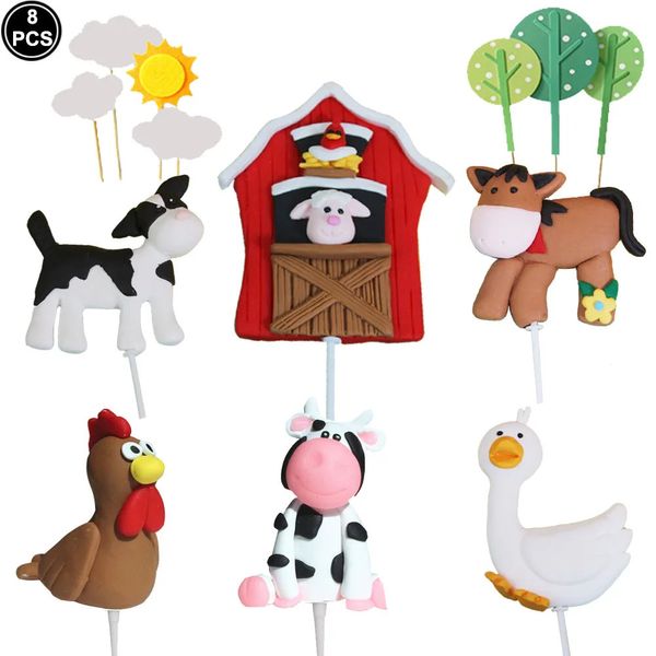 Autres fournitures de fête d'événement 8pcs décorations de gâteau d'animaux décorations animaux de ferme berger chien oie cheval cochon décoration de gâteau de basse-cour enfants cadeaux de fête d'anniversaire 231127