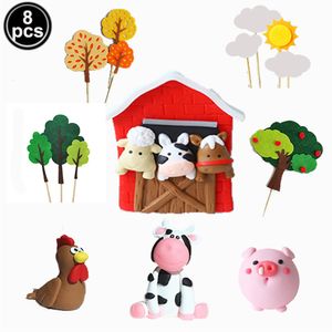 Andere evenementenfeestjes 8pcs boerderij dieren cake decor verjaardag cake topper cow varken paarden cake decoratie boerderij dier baby shower verjaardag feest decoratie 230217