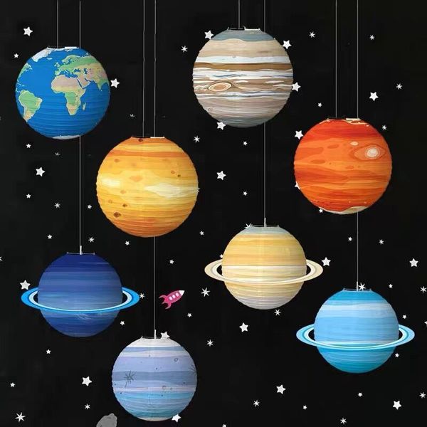 Autres fournitures de fête d'événement 8pcs système solaire huit planètes boule de papier lampion 30cm suspendus lanternes de papier galaxie pour enfants décoration de fête d'anniversaire 230829