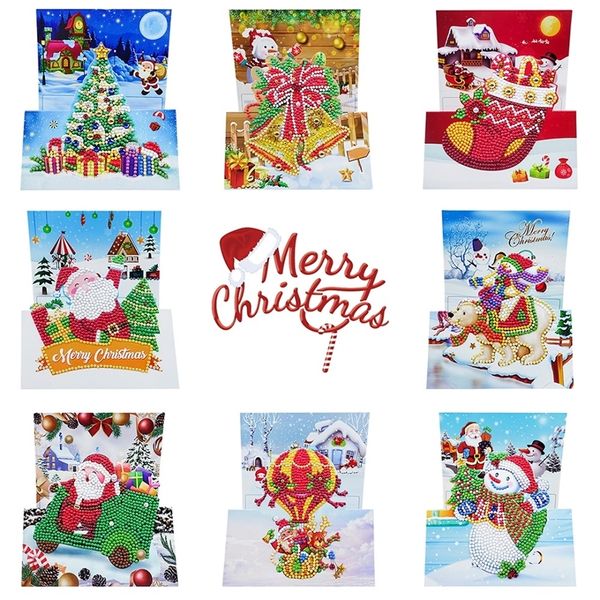 Autres fournitures de fête d'événement 8pcsset Noël bricolage diamant peinture cartes de voeux 5D cartes postales de dessin animé enfants festival broderie cartes de voeux cadeaux faits à la main 220908