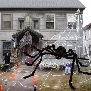 Autres fournitures de fête d'événement 90/150/200 cm noir effrayant araignée géante énormes araignées Web Halloween accessoires de décoration maison hantée vacances extérieur décoration géante 230731