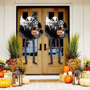 Autres fournitures de fête d'événement 90cm Halloween Couronne de Noël pour les fenêtres de porte d'entrée Grande horreur noire suspendue Guirlande de Noël Décorations extérieures à la maison 230825