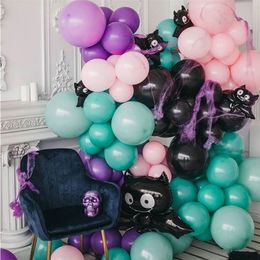 Otros suministros para fiestas de eventos 90 piezas de Halloween Negro Púrpura Araña Globos Guirnalda Kit Cadena de arco Araña de dibujos animados Globos Decoraciones de Halloween para el hogar Juguete para niños 220829