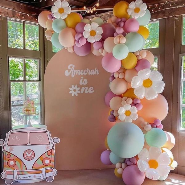 Autres fournitures de fête d'événement 90pcsSet Daisy Flower Theme Party Decoration Macaron Green Pink Latex Balloon Anniversaire Baby Shower WeddingParty Decoration 230804