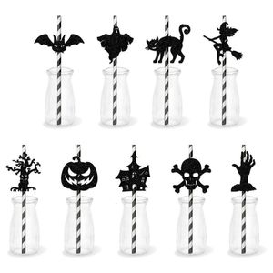 Otros suministros para fiestas de eventos 9 Unids / set Pajitas de papel de Halloween Calabaza negra Murciélago Bruja Fantasma Tarjeta Desechable Decoración para beber 2023 230808