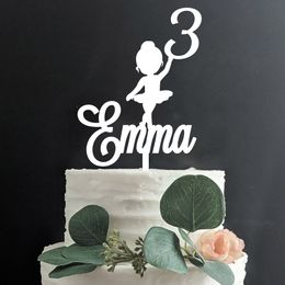 Ander evenement Feestartikelen Acryl Glitter aangepaste naam Ballerina 3e taarttopper Gepersonaliseerde centerpieces leeftijd 1e tot 10e Ballerina Party Verjaardag Decor 230615