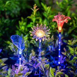 Autres fournitures de fête d'événement Acrylique Lampe de pelouse solaire Colibri Fleur Libellule Lily Papillon Jardin extérieur Décorations imperméables Lumières 3pcspack 230901