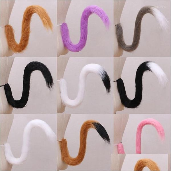 Otros suministros para fiestas y eventos Adts Kids Cosplay Fluffy Plush Long Cat Tail Disfraz de Halloween Prop Fancy Dress Accessories Drop Delive Dhqpj