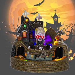 Andere evenementen Feestartikelen Geanimeerd Halloween-decor Trein Dorpshuizen met geesten en skeletten Collectie Accessoires Beeldjes LED-licht 230826