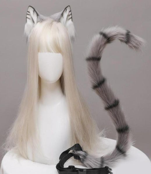 Autre épreuve de fête d'événement Anime Cosplay Prophes Oreilles de chat et jeu de queue en peluche Furry Animal Hairhoop Carnaval Costume Fancy Dishy XM5186131