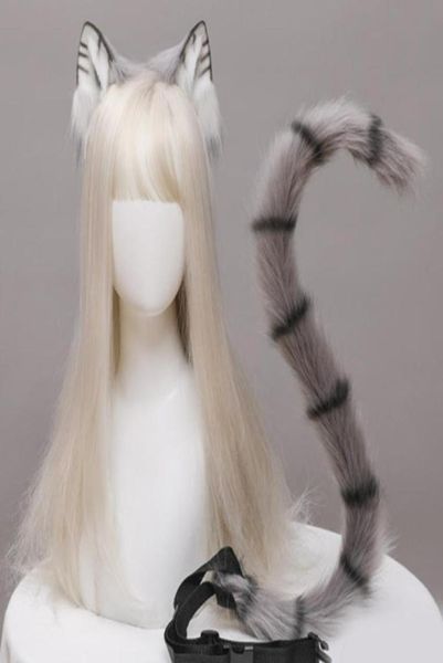 Autre événement Fourniture de fête Anime Cosplay Prophes Oreilles de chat et jeu de queue en peluche Furry Animal Hairhoop Carnaval Costume Fancy Dishy XM9290745