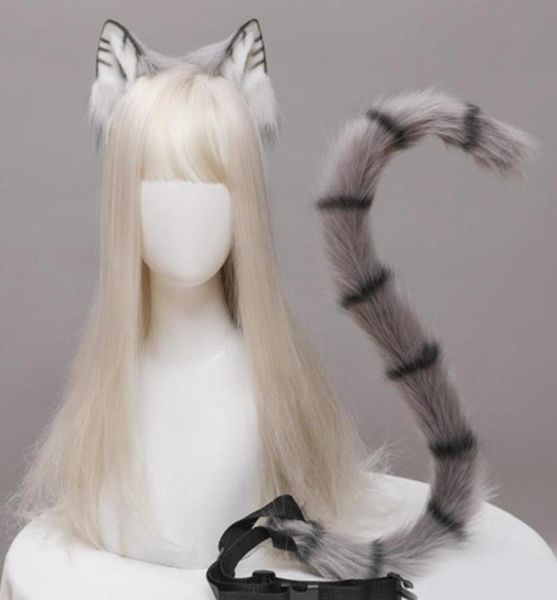 Autres fournitures de fête d'événement Anime Cosplay Props Oreilles de chat et queue Ensemble en peluche Furry Animal Hairhoop Carnaval Costume Fantaisie Robe Xm1258566