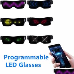 Autres fournitures de fête d'événement App Bluetooth Magic Flash Raves Lunettes LED Mtilangue Programmable Animation de texte Light Up USB Chargi DHC3V