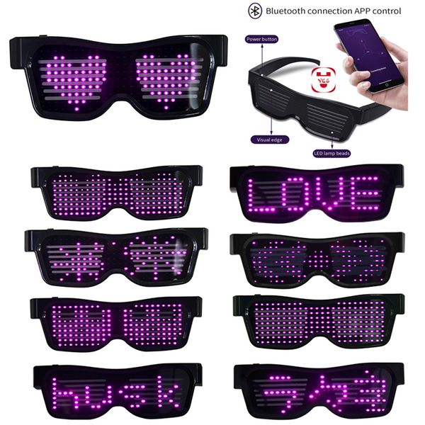 Autres fournitures de fête d'événement Contrôle d'application Lunettes LED Bluetooth Langues personnalisées Charge USB Clignotant Lunettes lumineuses Lunettes de soleil de concert de Noël 230901