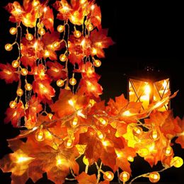 Autres fournitures de fête d'événement Feuilles d'érable d'automne artificielles Guirlande de citrouille Led Guirlandes lumineuses pour la décoration de Noël Thanksgiving Party DIY Halloween Decor 230821