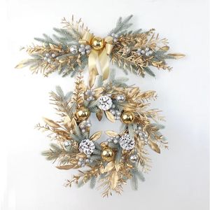 Autres fournitures de fête d'événement Fournitures de couronne de Noël artificielle Branche de rotin Guirlande d'or pour porte d'entrée suspendue au mur à l'intérieur à l'extérieur Décor d'ornement de Noël 231005