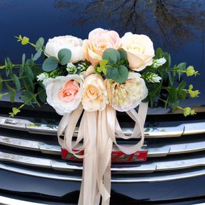 Autres fournitures de fête d'événement Fleur artificielle pour voiture de mariage Décorations de voiture de mariée Rubans Fleur de soie Centres de table de mariage Guirlande de capot de voiture 230321